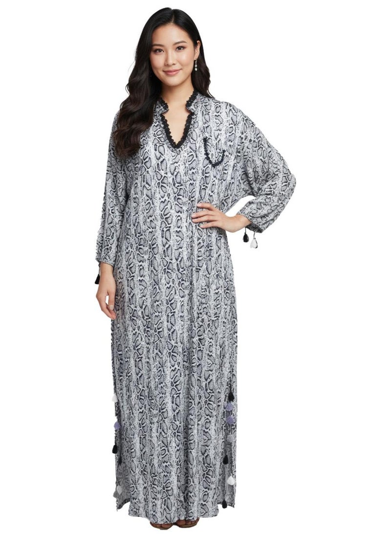 Sophisticated Oriental Dance Galabeya – Long Form-Fitting Dress with Sexy Side Slit , Model 637 , Black * White - Image 2
